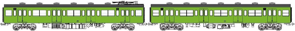 国鉄103系非ユニット窓・非冷房車、黄緑6号動力付増結2両セットAの画像