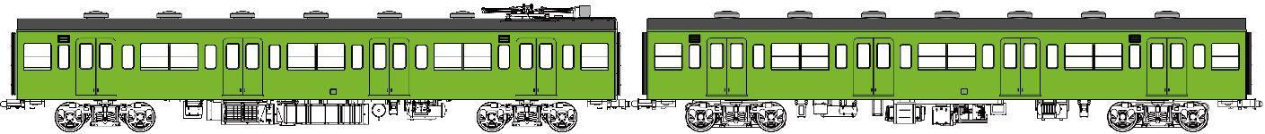 国鉄103系非ユニット窓・非冷房車、黄緑6号動力付増結2両セットAの画像