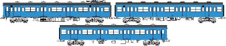 国鉄103系低運転台・非ユニット窓・非冷房車、青22号動力なし増結3両セットGの画像