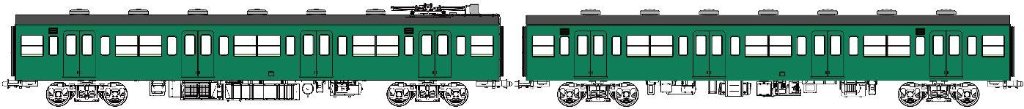 国鉄103系非ユニット窓・非冷房車、青緑1号動力付増結2両セットHの画像