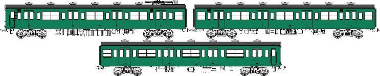国鉄103系低運転台・非ユニット窓・非冷房車、青緑1号動力なし増結3両セットJの画像