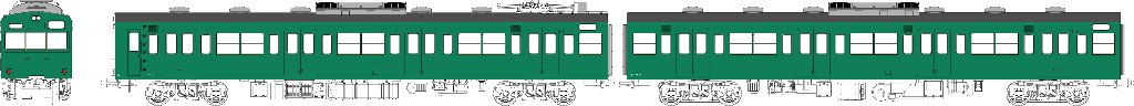 国鉄103系低運転台・非ユニット窓・冷房車・青緑1号(クモハ103+モハ102(M))の画像