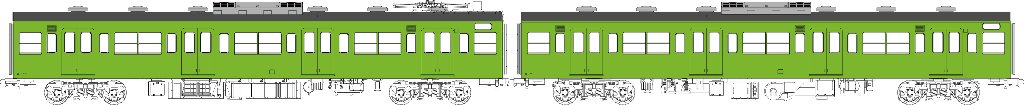 国鉄103系非ユニット窓・冷房車・黄緑6号(モハ103+モハ102(M))の画像