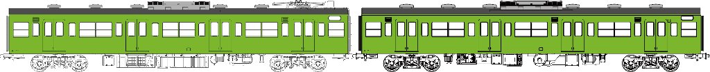 国鉄103系非ユニット窓・冷房車・黄緑6号(モハ103+モハ102(T))の画像