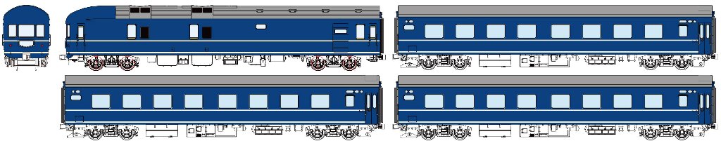20系急行仕様4両セット（カヤ21ｘ１、ナハ21ｘ3、2本帯）の画像