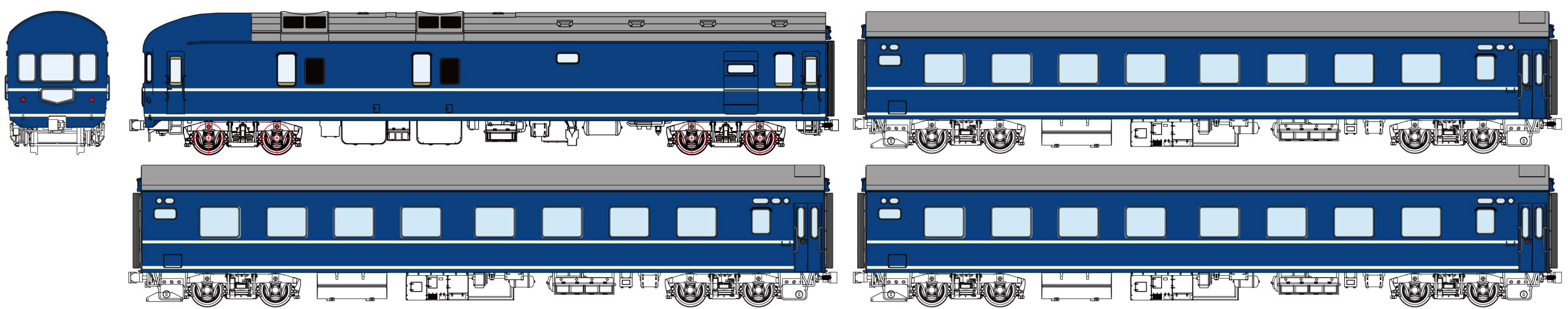 20系急行仕様4両セット（カヤ21ｘ１、ナハ21ｘ3、2本帯）の画像