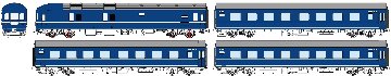 20系急行仕様4両セット（カヤ21ｘ１、ナハ21ｘ3、2本帯）の画像
