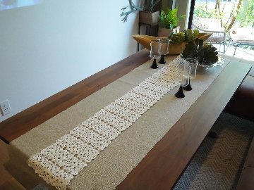 【ハンドメイド】レース編みテーブルランナーの画像