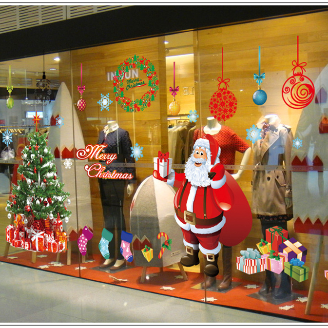 ウォールステッカー　クリスマス　２枚　セット　クリスマスツリー　サンタ 60*90cm #001 の画像