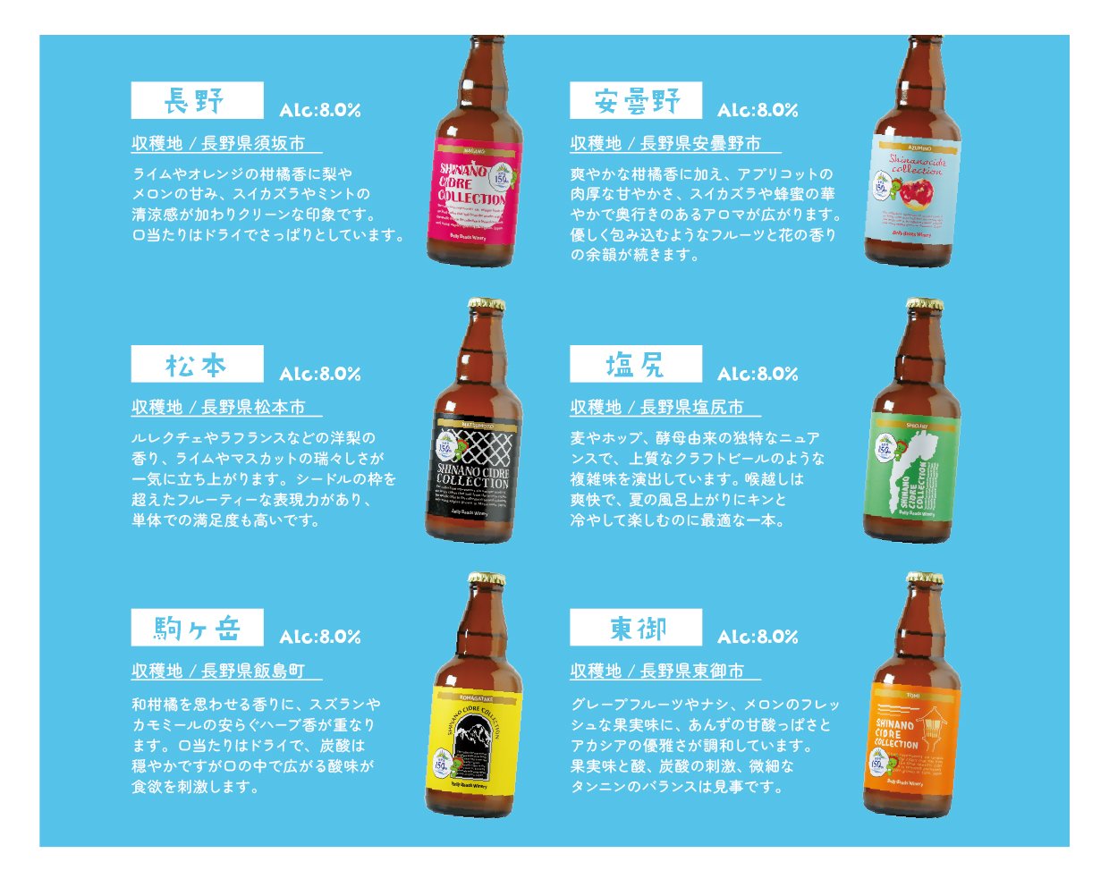 【シードル】ベリービーズワイナリー　シナノシードルコレクション 2025 330ml 6本セットの画像