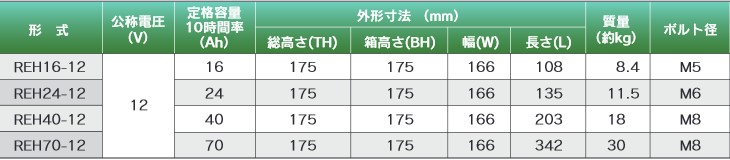  【GSユアサ】REH40-12 12V 40Ah制御弁式据置鉛蓄電池の画像