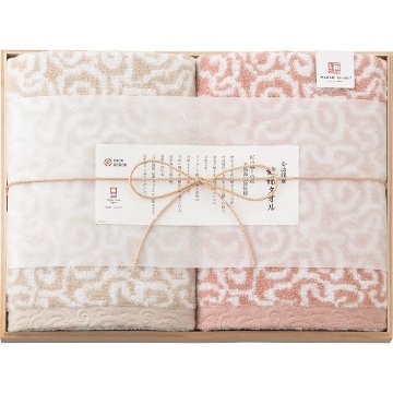 今治謹製　紋織タオル　バスタオル２枚セット（木箱入） ピンク IM7750の画像