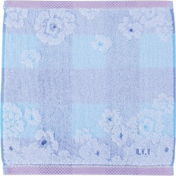 アーヴェーヴェー　婦人タオルハンカチ チェック×花ブルー AVT-524 BLの画像