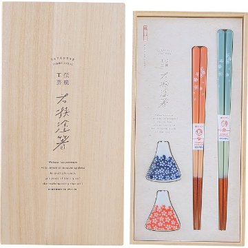 桐箱入　箸置き付夫婦箸　富士見桜 631877の画像
