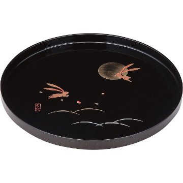 紀州塗　月とうさぎ　尺丸盆 黒 26501の画像