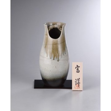 信楽焼　織部窯変手桶花瓶 sha-234の画像