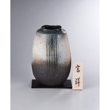 信楽焼　白泥青窯変花瓶 sha-235の画像