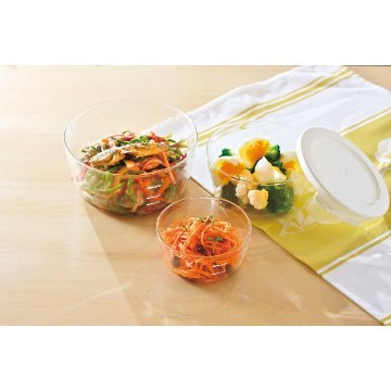 ハリオ　耐熱ガラス製保存容器　丸３個セット オフホワイト MSTｰ3018ｰOWの画像