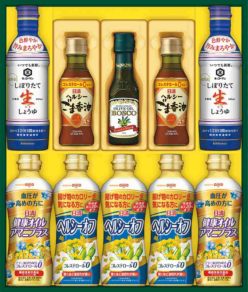 日清ヘルシーオイル&キッコーマンしぼりたて生しょうゆギフト NK-55 の画像