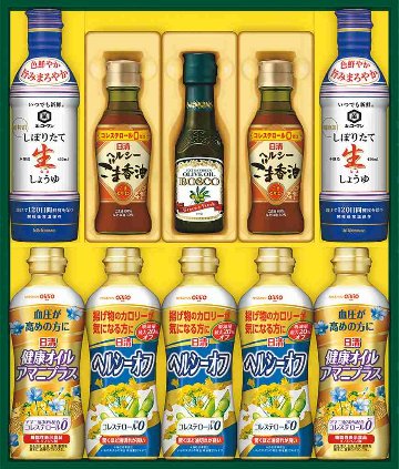 日清ヘルシーオイル&キッコーマンしぼりたて生しょうゆギフト NK-55 の画像