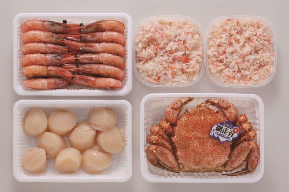 【北海道直送】 カネコメ田中水産 毛がに・甘えび・ほたて・おおずわいがにほぐし身セット 【全国送料込】(沖縄・離島除く)の画像