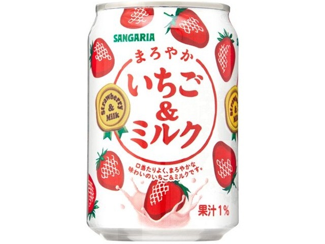 【ケース販売】サンガリア まろやかいちご＆ミルク缶２７５ｇ ×24 【全国送料無料】(一部地域別途)・まとめ買い・防災備蓄にも最適の画像