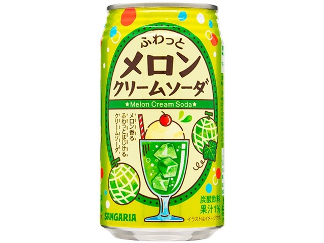 【ケース販売】サンガリア ふわっとメロンクリームソーダ缶３５０ｇ ×24 【全国送料無料】(一部地域別途)・まとめ買い・防災備蓄にも最適の画像