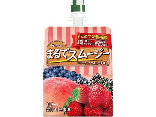 【ケース販売】ハウスウェルネスフーズ まるでスムージーベリーミックス＆ピーチ  ×24 【全国送料無料】(一部地域別途)・まとめ買い・防災備蓄にも最適の画像