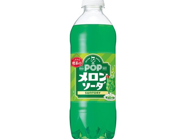 【ケース販売】サントリー ＰＯＰメロンソーダ自販機用Ｐ４９０ｍｌ  ×24 【全国送料無料】(一部地域別途)・まとめ買い・防災備蓄にも最適の画像