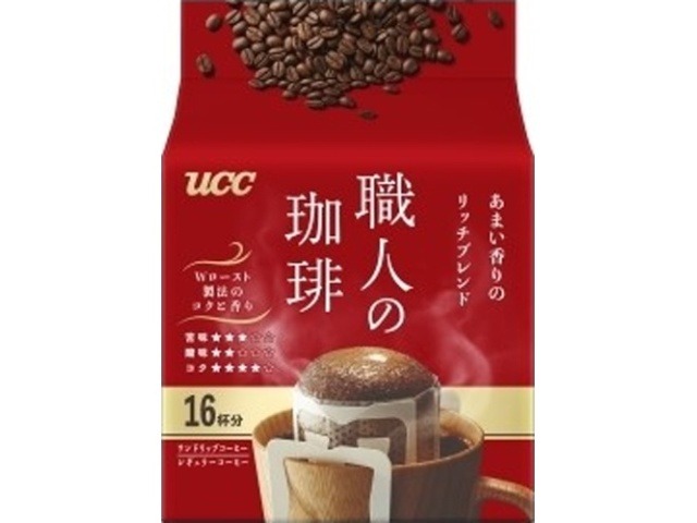 【ケース販売】ＵＣＣ 職人の珈琲あまい香りのリッチブレンド１６Ｐ  ×12 【全国送料無料】(一部地域別途)・まとめ買い・防災備蓄にも最適の画像