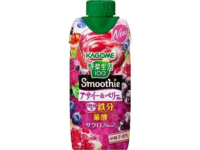 【ケース販売】カゴメ 野菜生活スムージーアサイー＆ベリー紙３３０  ×12 【全国送料無料】(一部地域別途)・まとめ買い・防災備蓄にも最適の画像