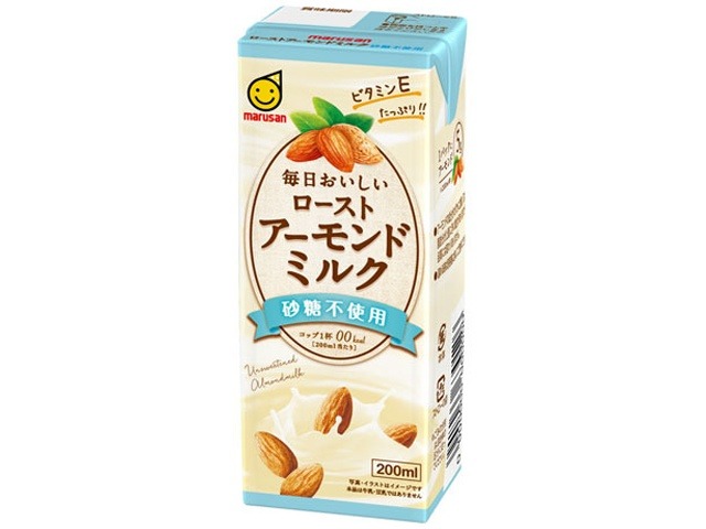 【ケース販売】マルサン ローストアーモンドミルク砂糖不使用２００   ×12 【全国送料無料】(一部地域別途)・まとめ買い・防災備蓄にも最適の画像