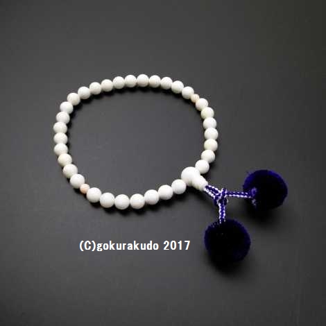 女性用略式数珠 白珊瑚 ２天ピンク珊瑚 紫梵天房-YHの画像