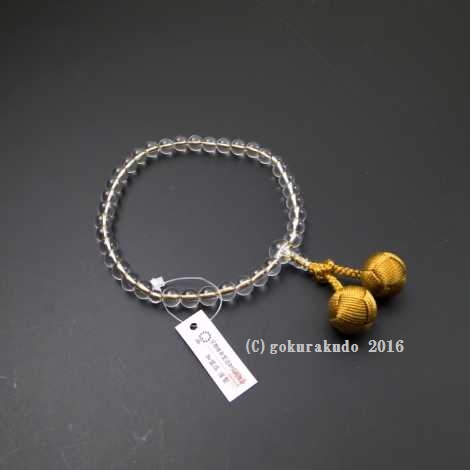 数珠 女性用 総水晶（7mm玉）金茶色利休房の画像