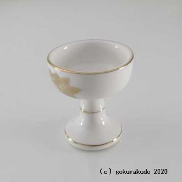 仏飯器・ブッキ（ご飯の入れ物）陶器製 白地金蓮絵（中） 画像
