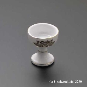 仏飯器・ブッキ（ご飯の入れ物）陶器製 白地金蓮絵（中） 画像