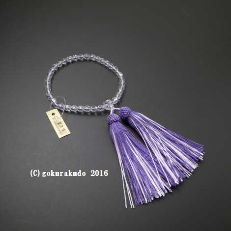 数珠 女性用 カットガラス 正絹頭付き房（藤色+白色）の画像