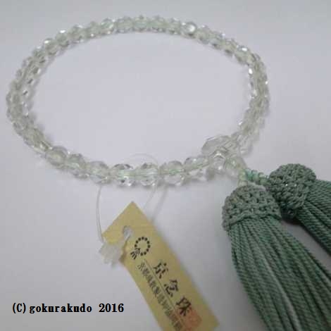数珠 女性用 カットガラス 正絹頭付き房（緑系２色）画像