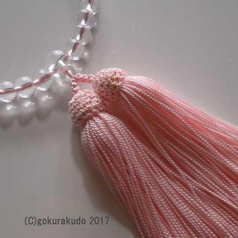 数珠 女性用 透明ガラス 人絹頭付ピンク房 画像