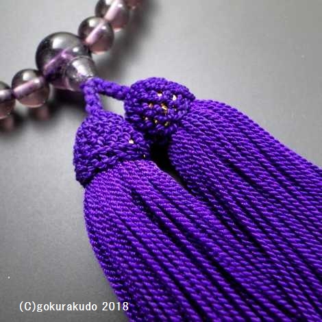 数珠 女性用 主玉7mm 紫ガラス 人絹頭付き房画像