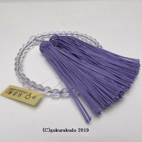 数珠 女性用 総水晶丸玉（主玉7mm）正絹頭付房 藤色の画像