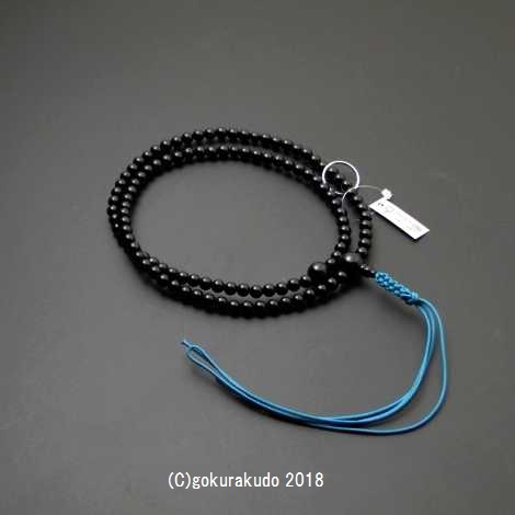  数珠 曹洞宗 ブラックオニキス 尺2 正絹紐房（ブルー系）の画像