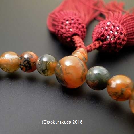 数珠 女性用 総赤苔メノウ 正絹頭房（エンジ色）画像