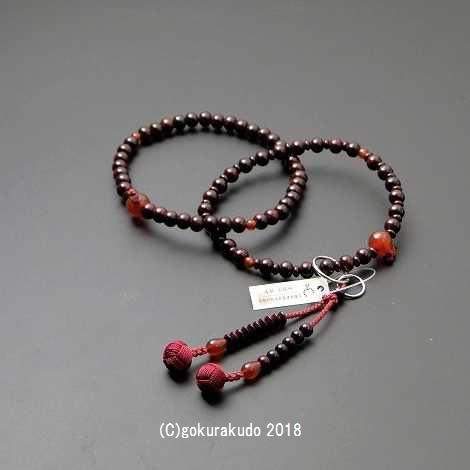 数珠 浄土宗・時宗用 8寸浄土 紫檀・メノウ入 エンジ色利休房の画像