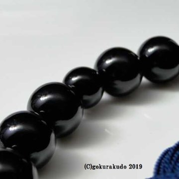 数珠 男性用 主玉(おもだま)22個入 総ブラックオニキス正絹鉄色頭付房（紺系の色）画像