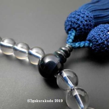 数珠 女性用 主玉水晶7mm（親・２天・ボサ）青虎目正絹頭付房の画像