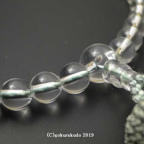 数珠 女性用 総水晶丸玉（主玉7mm）正絹頭付房 ひわ色の画像