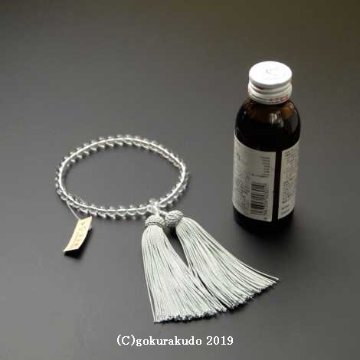 数珠 女性用 総水晶丸玉（主玉7mm）正絹頭付房 ひわ色の画像