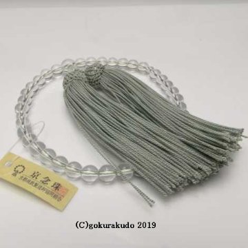 数珠 女性用 総水晶丸玉（主玉7mm）正絹頭付房 ひわ色の画像