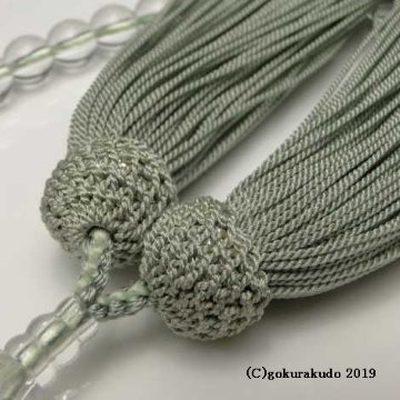 数珠 女性用 総水晶丸玉（主玉7mm）正絹頭付房 ひわ色の画像